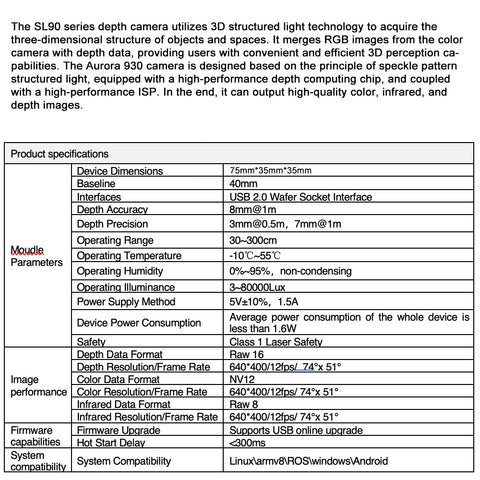 SL90 Structure Light RGB-D Depth Camera