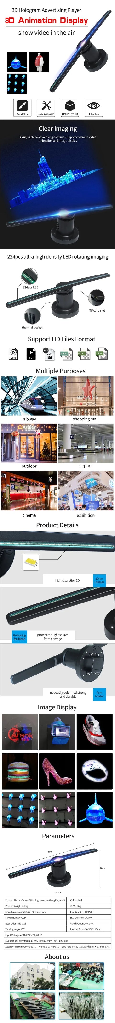 3D Hologram Advertising Display LED Fan Holographic Imaging 3D Naked Eye LED Fan Light LED Moving Head Light Holiday Decoration
