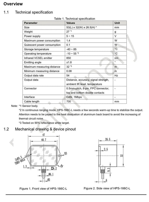 AGV 32m lidar Laser Ranging Obstacle Avoidance ToF Time of Flight Measuring Sensor Transducer Hypersen HPS-166C-L