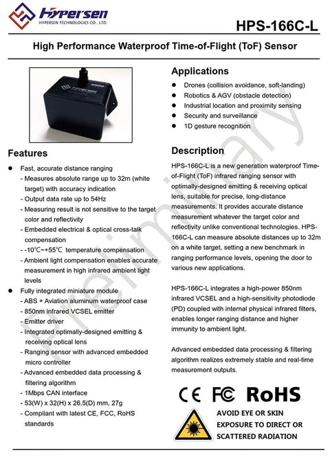 AGV 32m lidar Laser Ranging Obstacle Avoidance ToF Time of Flight Measuring Sensor Transducer Hypersen HPS-166C-L