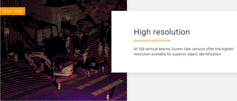 OS1 32/64 /128 lines for autonomous delivery Autonomous driving 3D lidar Ouster Mid-Range High-Resolution Imaging Lidar