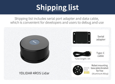 YDLIDAR for ROS ROS2 Raspberry Pi Jetso Lidar TOF 30M Range Waterproof Dustproof Anti-Glare 100KLux High-precision Mapping