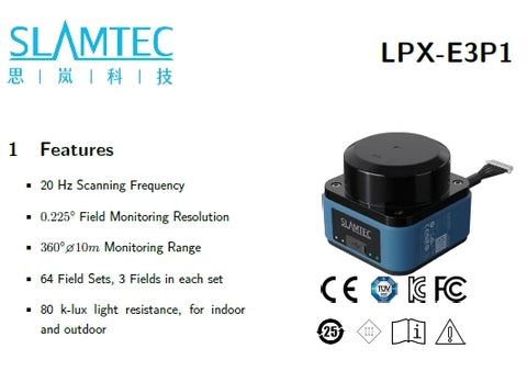 SLAMTEC LPX-E3 25m 360° regional monitoring 2D LiDAR 64 Field Sets for robots, AGV obstacle avoidance, and regional monitoring