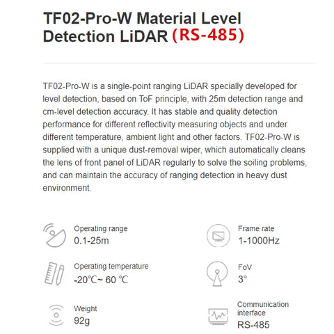 Compact self-cleaning LiDAR sensor for bins, tanks, and silos